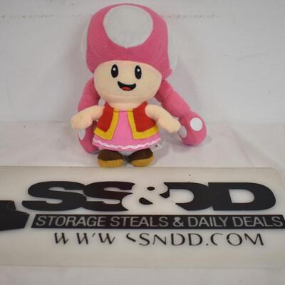 Stuffed Mario Pink Mushroom Toadette, NEW w/Tag & suction Cup For Hanging
