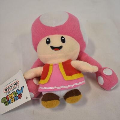 Stuffed Mario Pink Mushroom Toadette, NEW w/Tag & suction Cup For Hanging