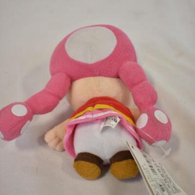 Stuffed Mario Pink Mushroom Toadette, NEW w/Tag & suction Cup For Hanging
