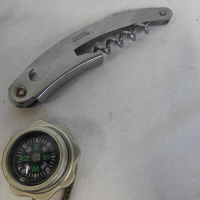 Survival Knife 13.5" - 8" Blade Hollow Handle w/ Compass, Corkscrew Pocket Knife
