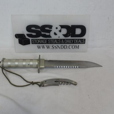 Survival Knife 13.5" - 8" Blade Hollow Handle w/ Compass, Corkscrew Pocket Knife