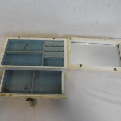 9 Pc Home Decor: Jewelry Boxes,Cut Glass Etched Fairies, Blue Glass Candlesticks