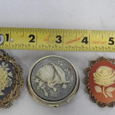 Vintage/Victorian Lot: Cameo, Pill Box, Pin/Pendant - Costume Jewelry
