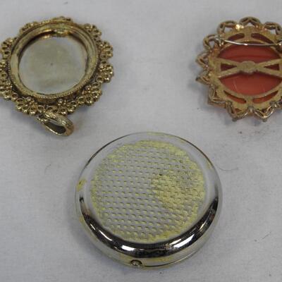Vintage/Victorian Lot: Cameo, Pill Box, Pin/Pendant - Costume Jewelry