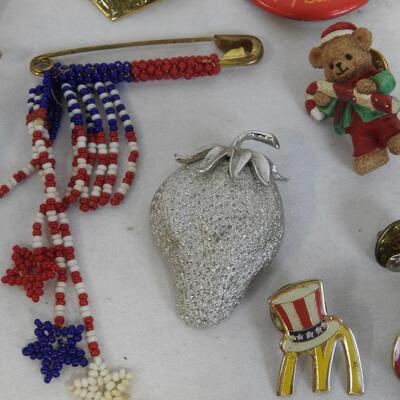 44 Pins, Buttons, & Brooches. Nurse, Avon, Holidays, Beaded, Gardening, Utah