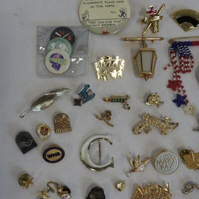 44 Pins, Buttons, & Brooches. Nurse, Avon, Holidays, Beaded, Gardening, Utah