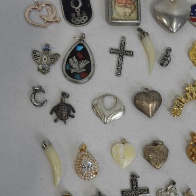 46 Costume Jewelry Pendants / Charms: Hearts, Crosses, Moon, Dolphin, Turtle