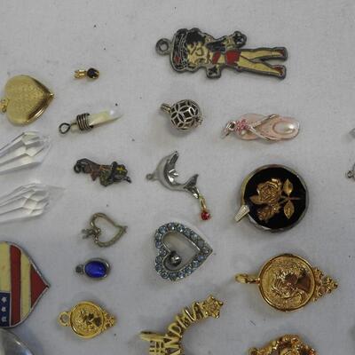 46 Costume Jewelry Pendants / Charms: Hearts, Crosses, Moon, Dolphin, Turtle