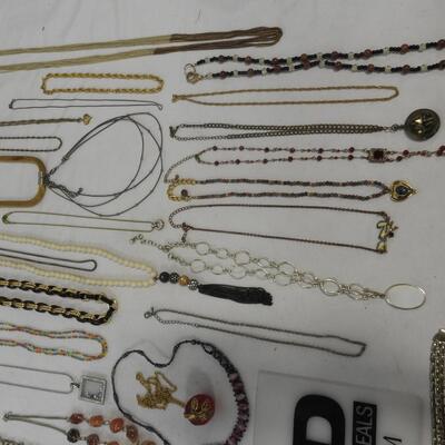 Large Lot of 63 Costume Jewelry Necklaces: Feathers, Beads, Casual, Formal