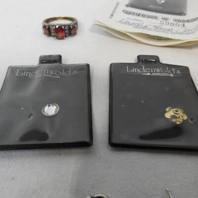 Jewelry: 2 Sterling Silver Rings,Opal Earring,Costume Ring,1 Zirconia+4 unknown
