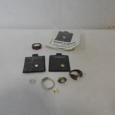 Jewelry: 2 Sterling Silver Rings,Opal Earring,Costume Ring,1 Zirconia+4 unknown