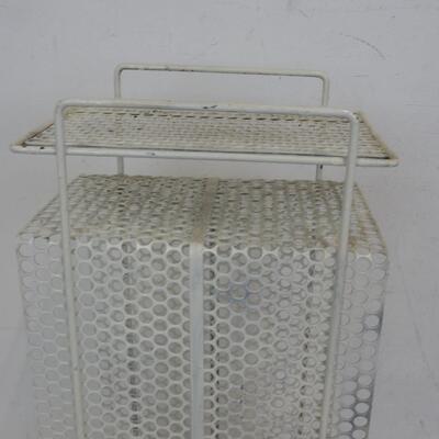 Metal/White Stand For Magazines/Newspaper/Phone, 21 3/4x9 1/2x6 1/2-VINTAGE