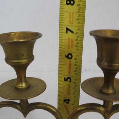 7 pc Brass Decor: 2 Candlesticks, 2 Candleholders, Vase, Candle Flame Snuffer
