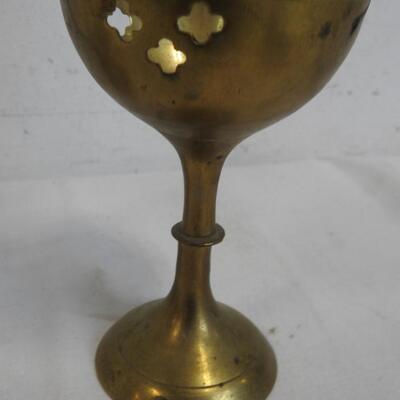 7 pc Brass Decor: 2 Candlesticks, 2 Candleholders, Vase, Candle Flame Snuffer