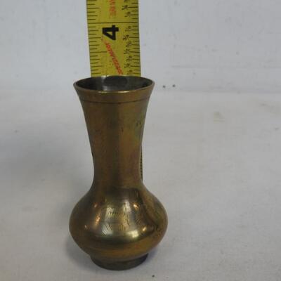 7 pc Brass Decor: 2 Candlesticks, 2 Candleholders, Vase, Candle Flame Snuffer