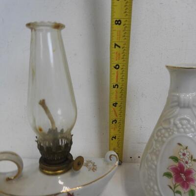 Victorian Style Decor: Oil Lamp, Vases, Plates, Bell, Lot Includes Some VINTAGE
