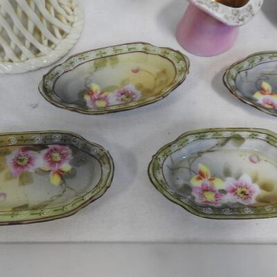 Victorian Style Decor: Oil Lamp, Vases, Plates, Bell, Lot Includes Some VINTAGE