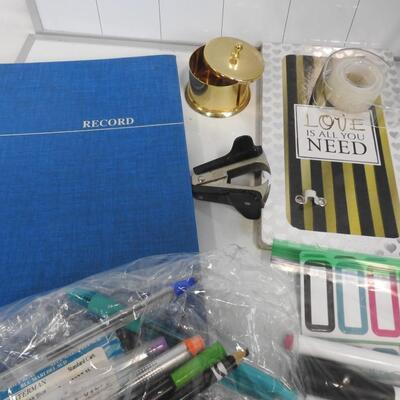 Office Lot: 2 Whiteboards, Markers, Record Book, Label Dispenser, Magazine File