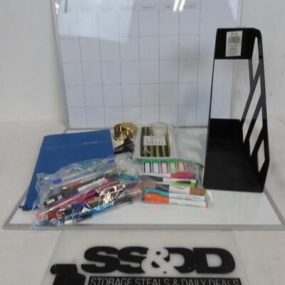 Office Lot: 2 Whiteboards, Markers, Record Book, Label Dispenser, Magazine File