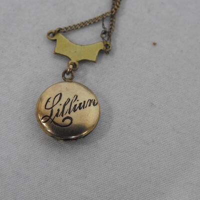 Costume Jewelry Clip On Cameo Earrings/Necklace Set, Engraved Necklace "Lillian"
