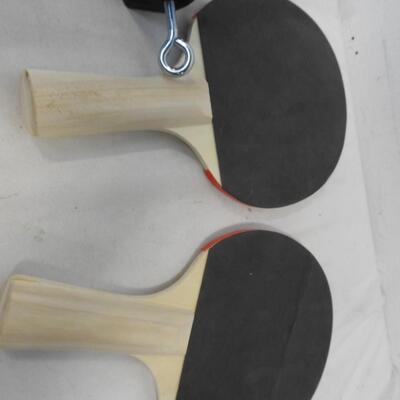Ping Pong Accessories: Net, 2 Paddles, Balls, Clamps For Attaching Net, Like NEW