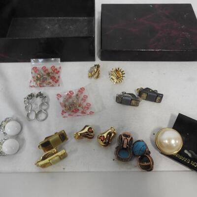 11 Pairs Of Earrings, Clip - On Costume Jewelry