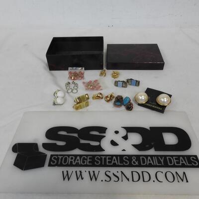 11 Pairs Of Earrings, Clip - On Costume Jewelry