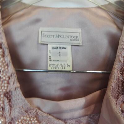 Pink Lace Button Down Top & Skirt, Size 8, Beaded Neckline - VINTAGE