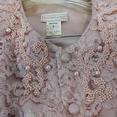 Pink Lace Button Down Top & Skirt, Size 8, Beaded Neckline - VINTAGE