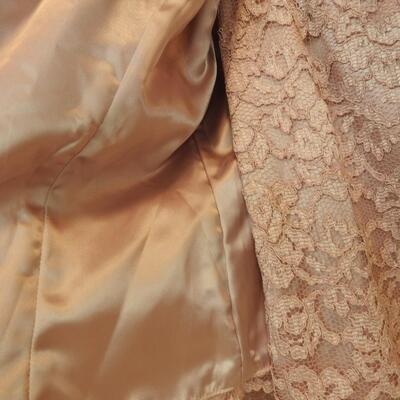 Pink Lace Button Down Top & Skirt, Size 8, Beaded Neckline - VINTAGE