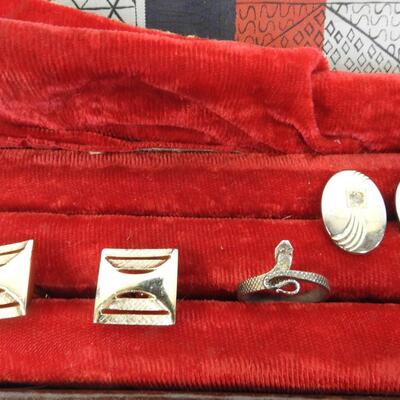 Men's Jewelry Box & Various Jewelry, Pocket Watch, Cuff Links, Ring, Watch