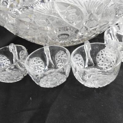16" Large Punchbowl w/ 10 Cups & Matching Toothpick Holder