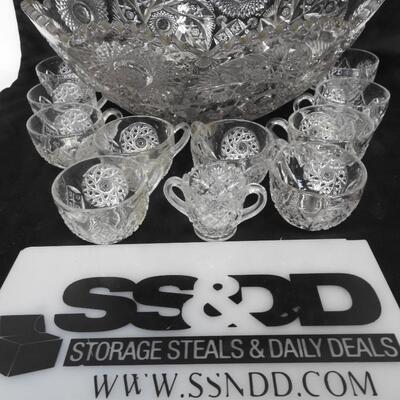 16" Large Punchbowl w/ 10 Cups & Matching Toothpick Holder