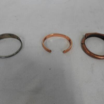 Cuff/Bracelets: 1 Silver Tone & 2 Copper