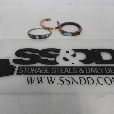 Cuff/Bracelets: 1 Silver Tone & 2 Copper