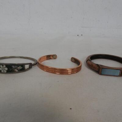 Cuff/Bracelets: 1 Silver Tone & 2 Copper