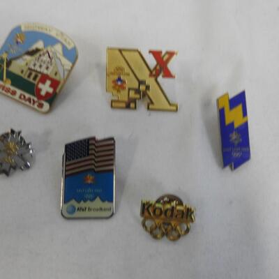 5 SLC 2002 Olympic Pins & 1 Midway, UT Swiss Days Pin
