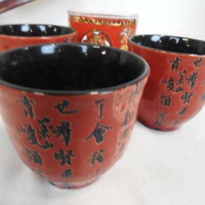 Asian Style Decor: 2 Fans, Bird Windchime, Cups, Trinket Boxes, Vases