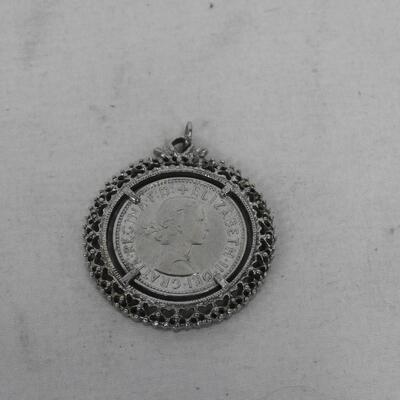 Queen Elizabeth Half Penny Pendant, 1967 Vintage
