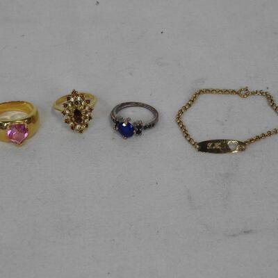 4 pc Gold Filled Jewelry Lot: 1 ring size 10, 2 rings size 8, 1 child bracelet