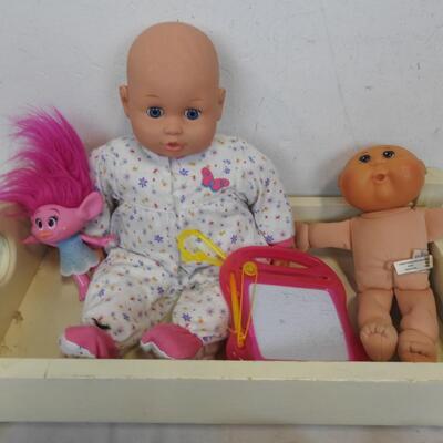 23 pc Kids Toys: Dolls, Cabbage Patch Baby, 18" Dol Bed, Pez, Ponies