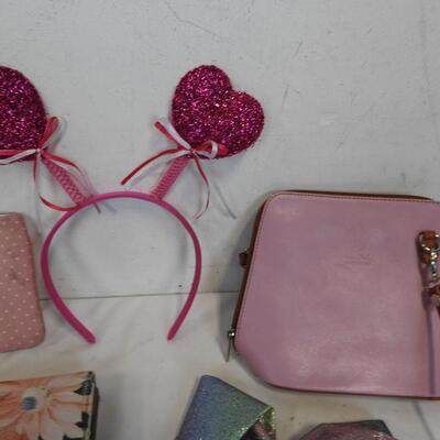 9 pc Accessories: Wallets, Small Purse, Hair Bows, Key chain