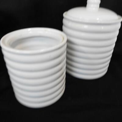 White Dishes/Decor Lot: Canisters, Vase, Tray,Section Serving Dish, Some VINTAGE