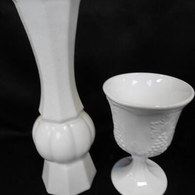 White Dishes/Decor Lot: Canisters, Vase, Tray,Section Serving Dish, Some VINTAGE