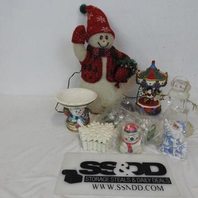 Christmas: 2 Light-Up Snowmen, Snowflake Ceramic Box w/ Lid, Carousel, Ornaments