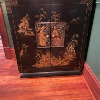 Antique Open Back Asian Cabinet On Casters - PY11664