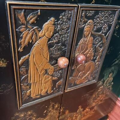 Antique Open Back Asian Cabinet On Casters - PY11664