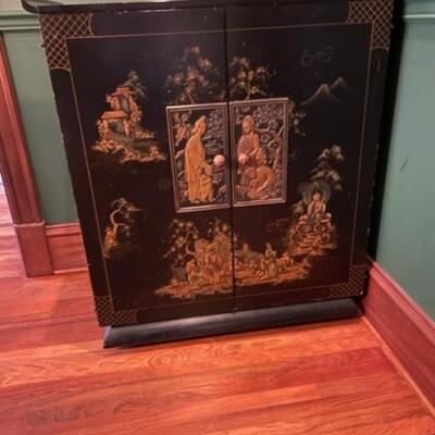 Antique Open Back Asian Cabinet On Casters - PY11664