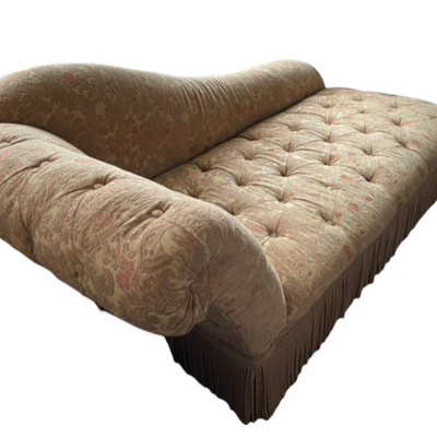 Vintage Buttoned Floral Print Fabric Fainting Couch / Chaise Lounge - PY11657