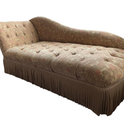 Vintage Buttoned Floral Print Fabric Fainting Couch / Chaise Lounge - PY11657